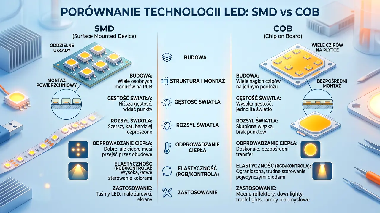 Porównanie technologii LED SMD i COB