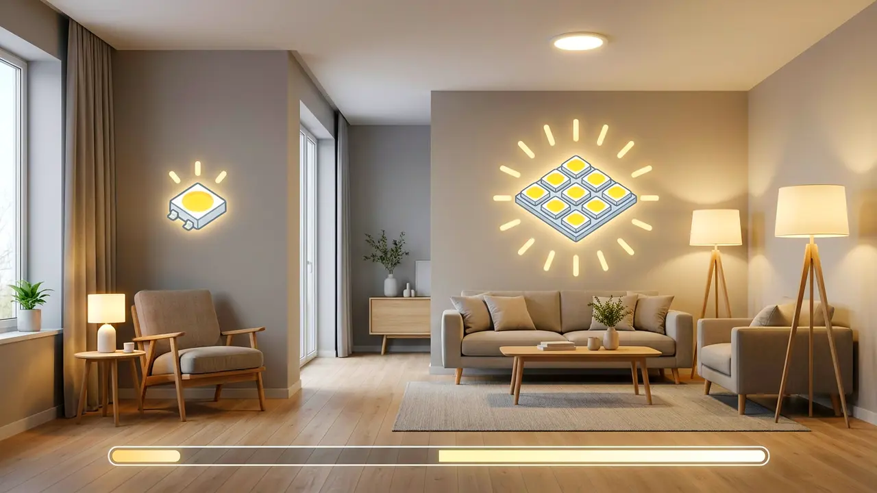 Oświetlenie LED pokoju dobrane według liczby lumenów