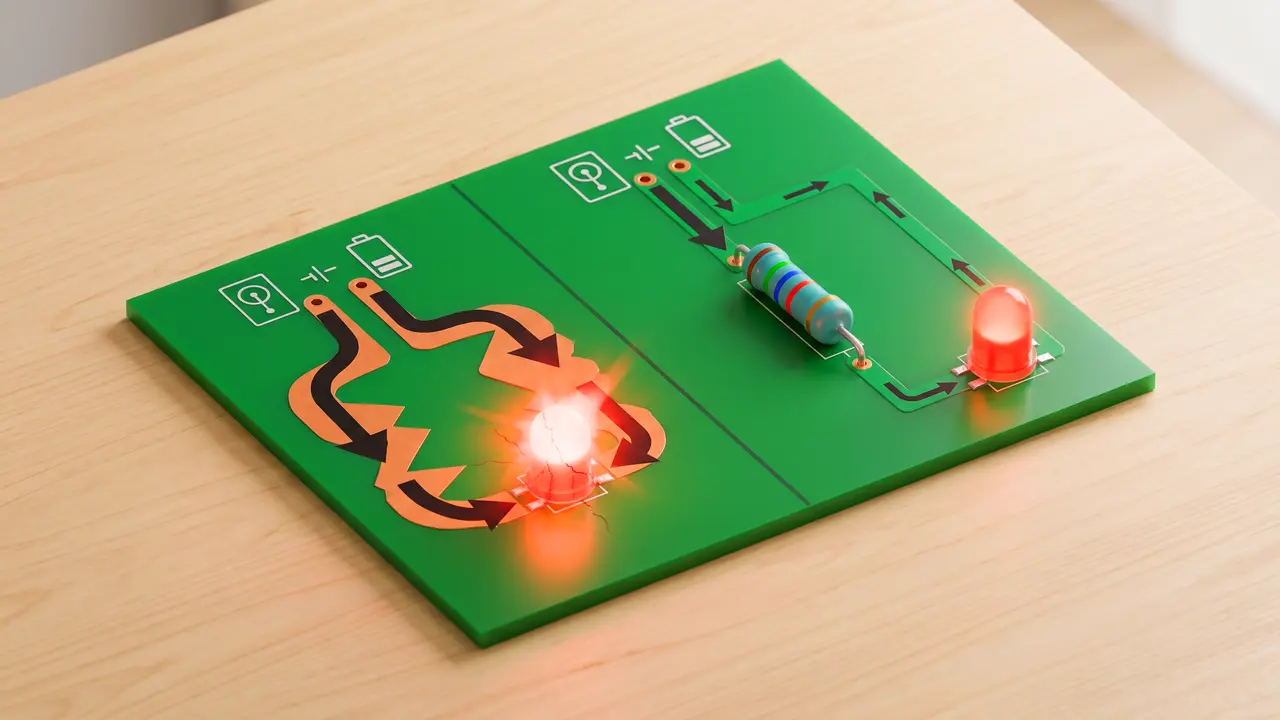 Rezystor ograniczający prąd diody LED na płytce elektronicznej